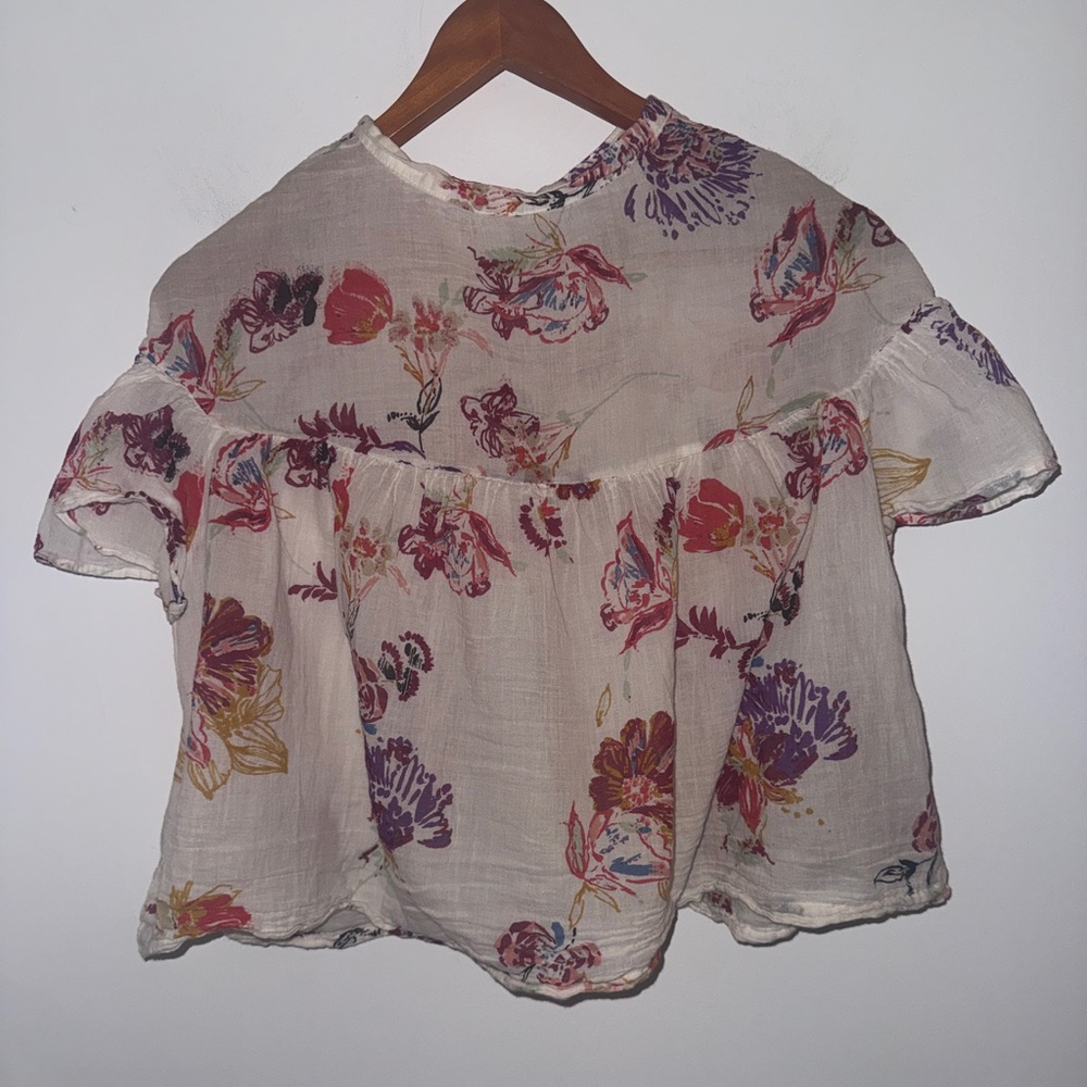 ✨ Free People Sweet Escape Floral Gauze Cotton Blouse Boho Flutter Sleeve Top - Picture 9 of 15